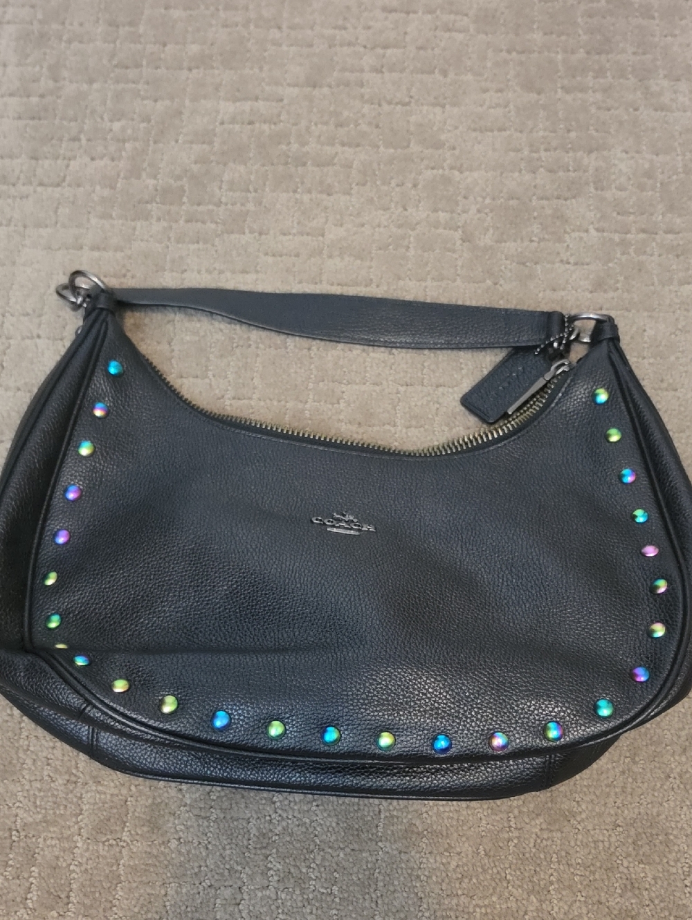 Coach Black Leather Shoulder Bag with Iridescent Stud Accents - Picture 5 of 6